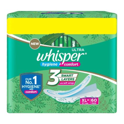 Whisper Ultra Clean Sanitary Pads for Women, XL Plus, Pack of 60 Napkins