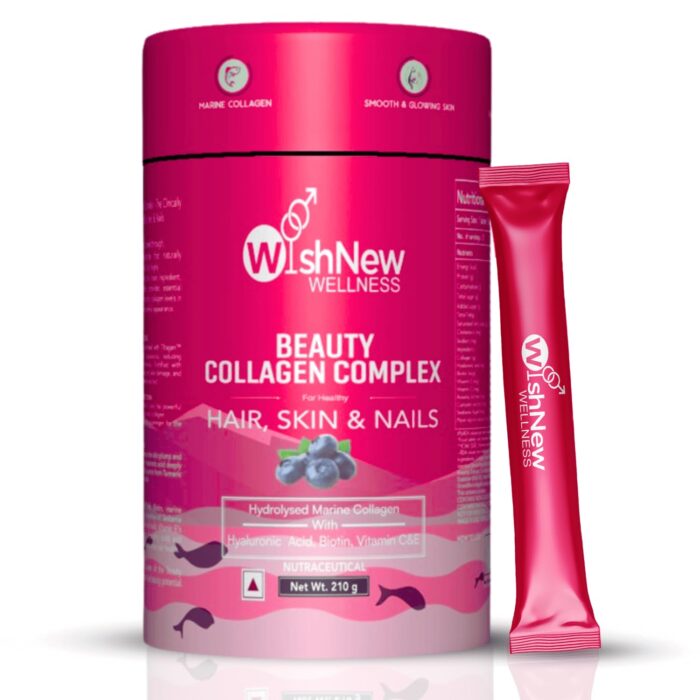 WishNew Wellness BEAUTY COLLAGEN COMPLEX, 21 Servings | Berry Flavor | Nourishment for Healthy Hair, Skin & Nails | 1 Sachet (10g) Daily