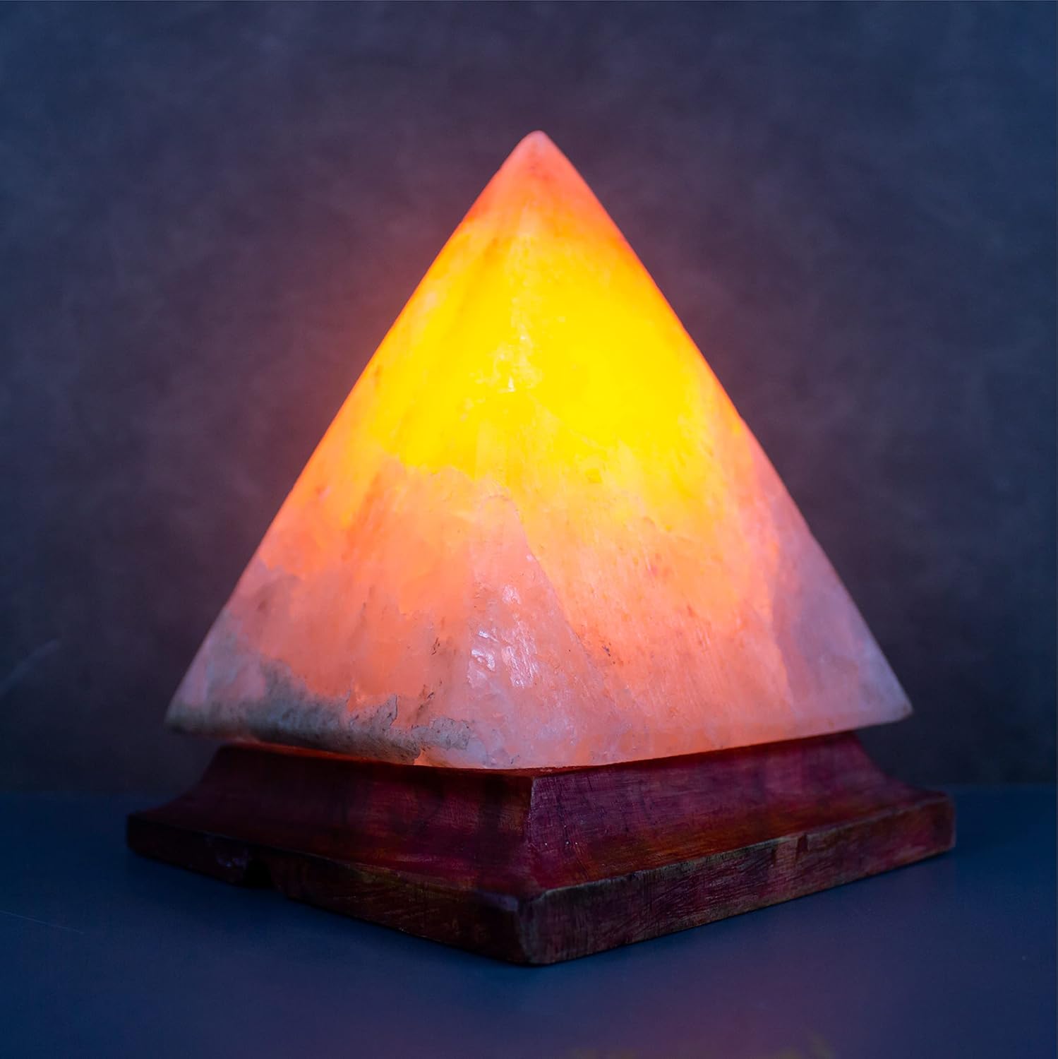 YOUR SPIRITUAL REVOLUTION Himalayan Salt Lamp Pyramid Shape Natural Rock Pink Salt with Wooden Base Bulb for Home Décor Feng Shui Vastu Air Purifier Positive Energy (1-2kg)