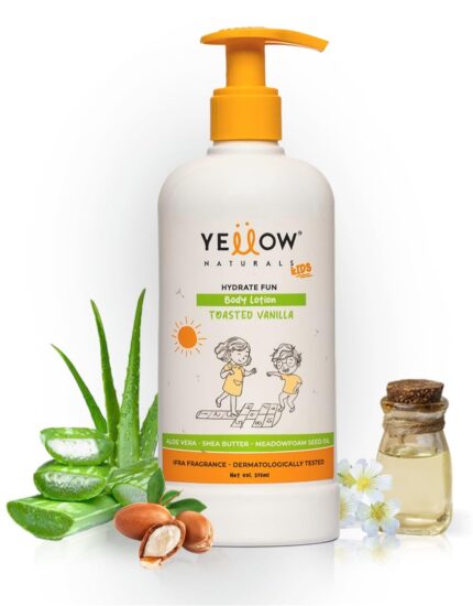 Yellow Naturals Kids Body Lotion for 4 to 12 yrs | 275 ml | Children's Organic Body Lotion , Moisturizes & Nourishes Skin of Kids, Aloe Vera, Shea Butter & Meadowfoam Seed Oil, Hydrate Fun (Toasted Vanilla)