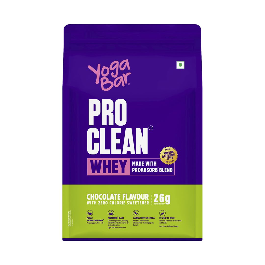 Yogabar ProClean Whey Protein Blend 2 lbs | Chocolate Flavor with Zero Calorie Sweetener | 26g Protein per Serve | Zero-Calorie Sweetener Whey Protein Powder | Clean & Light | Patented & Clinically Tested Pro-Absorb Blend