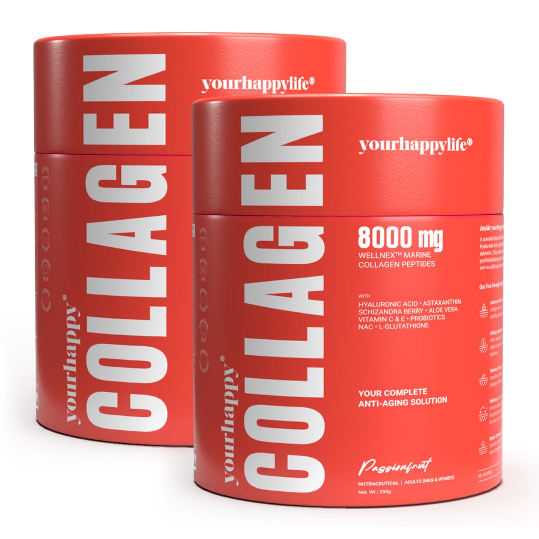 YourHappyLife Advanced Marine Collagen Supplements For Women & Men - Type 1 & 3 Collagen Powder For Healthy Skin, Hair & Nails | 8000mg of Premium Collagens with Glutathione, NAC, Biotin, Hyaluronic Acid -500 gm
