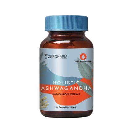 ZEROHARM Holistic Ashwagandha Tablets | Pure Organic Ashwagandha Root Extract Supplement | Nano Formulated for Mind & Body Wellness | High Strength & Energy | 60 Veg Tablets