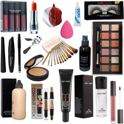 ZUKRAVE Professional Makeup Kit with Makeup Brushes, Eyeliner, Kajal, Compact, Lipstick, Fixer, Primer, Contour, Foundation, Makeup Puffs - (Pack of 19)