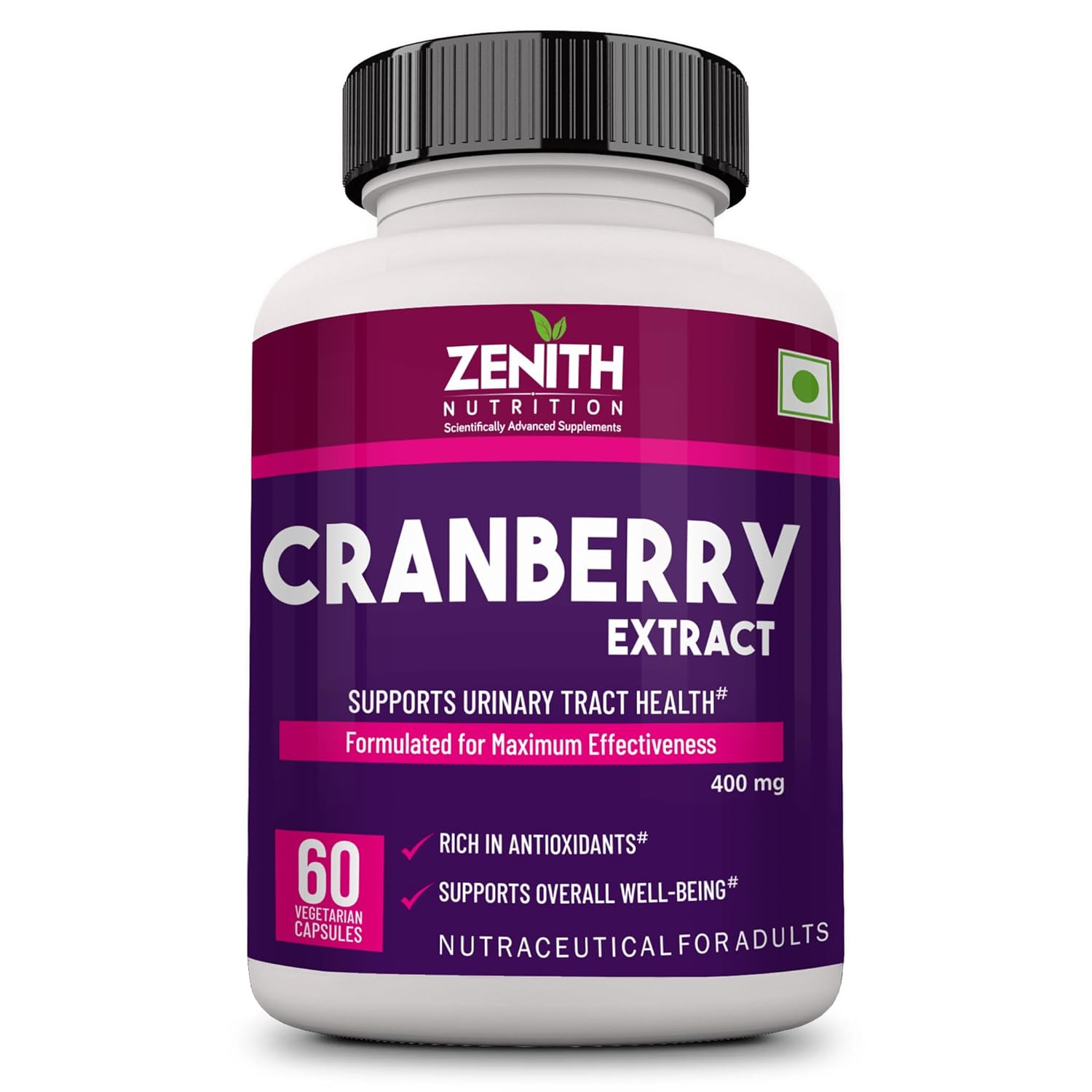 Zenith Nutrition Cranberry 400 mg - 60 Veg Capsules (60 Capsules) | Lab tested