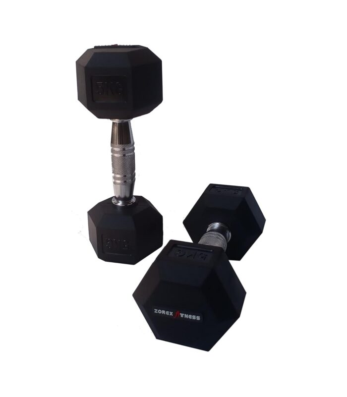 Zorex Fitness 5 Kg Rubber Coated Professional Hex dumbles set for home gym (5X2=10 kg)