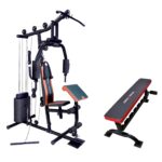 Zorex Home Gym Machine HGZ-1003 for Workout, Multiple Function Exercises with Removable Preacher curl Attachment with Zorex ZF-106 Flat Bench for Home Gym with Dumbbell Rack