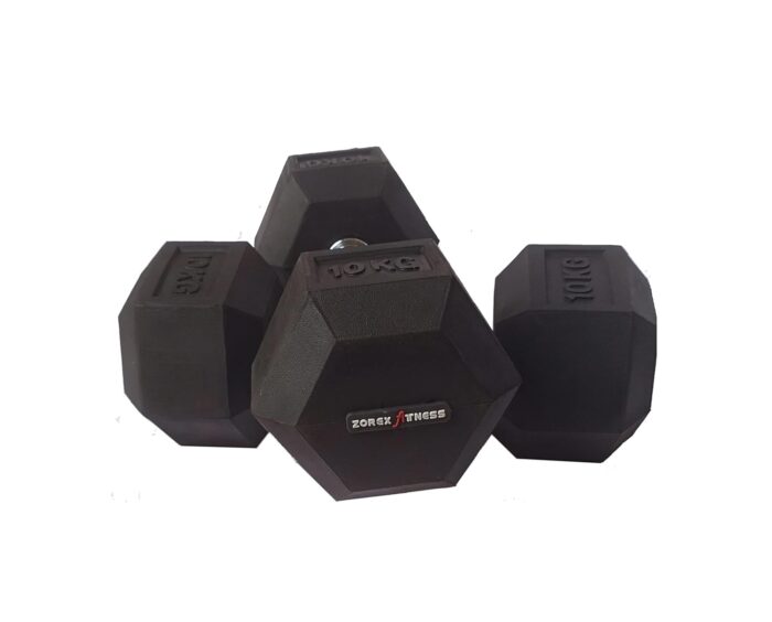 Zorex Rubber Coated Professional Exercise Hex Dumbbells (Pack of Two) 10x2=20Kg