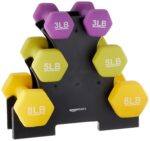 amazon basics 32-Pound Dumbbell Set Of 6 Dumbbells With Stand, Neoprene, Multicolour, 32 Pounds