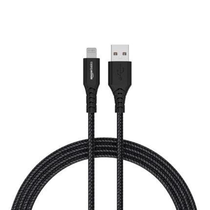 amazon basics PVC Molded Nylon USB A To Lightning Mfi Certified Charging Cable | Compatible with iPhone 13,12,11; 13,12,11 Pro; 13,12 11 Pro Max; 13,12 Mini (Black,1.2M)