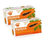 apapa Papaya Soap for Dark Spots Acne Brightening Natural Vitamin E & Fruit Extract De-Pigmentation, Tan Removal Clean Clear Glowing Skin (150GM) (PACK-2)