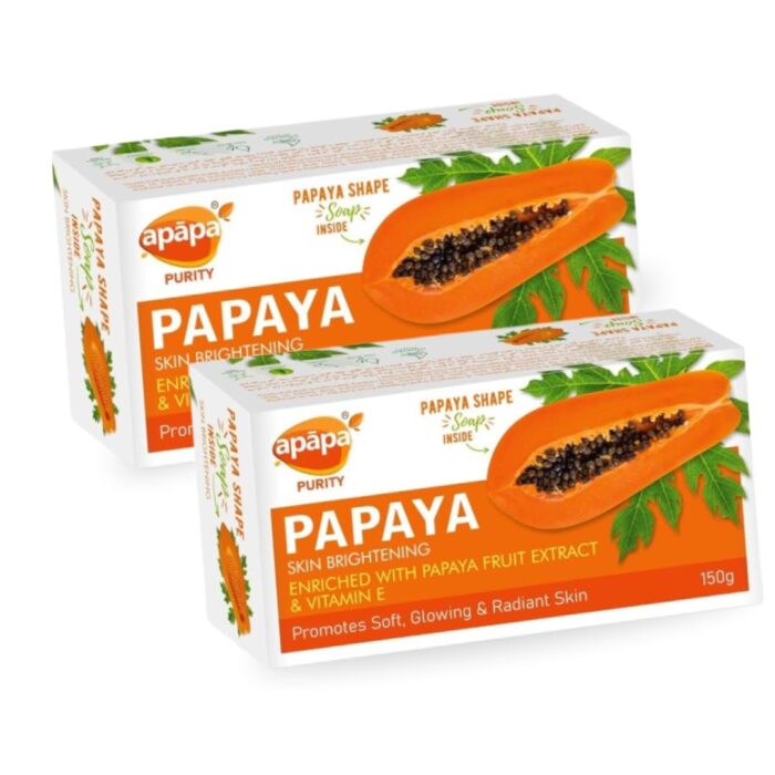 apapa Papaya Soap for Dark Spots Acne Brightening Natural Vitamin E & Fruit Extract De-Pigmentation, Tan Removal Clean Clear Glowing Skin (150GM) (PACK-2)