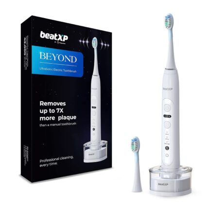 beatXP Beyond Electric Toothbrush for Adults with 7X Plaque Removal & Wireless Charging | Electric Toothbrush with 2 Brush Heads & 5 Cleaning Modes | 42000 strokes/min with Travel Case