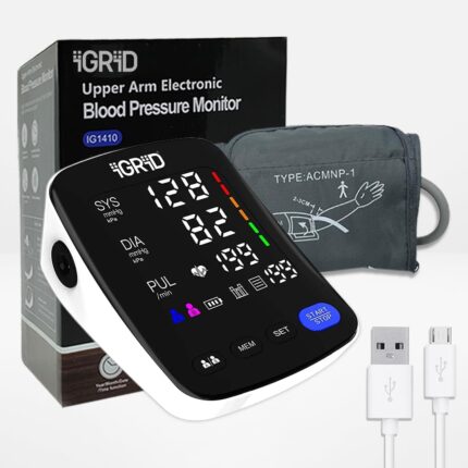 iGRiD Digital Blood Pressure Monitor For Home with Large Memory | Large Color Display With Curved LED Screen | Stress-Free Readings, Accurate Measurements, USB Powered | Fully Automatic, Adjustable Cuff, USB Power for Hassle-Free Monitoring