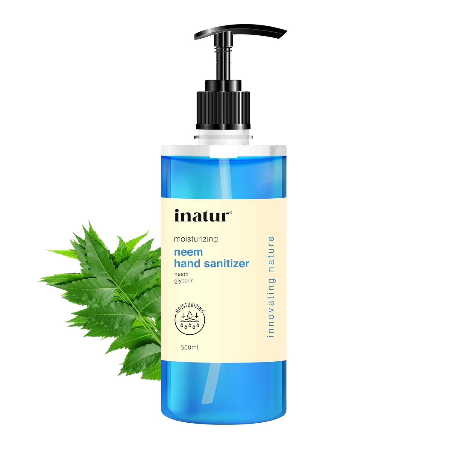 inatur Moisturizing Hand Sanitizer Gel 500ml | With 85% Isopropyl Alcohol, Neem Extracts & Glycerin | Kills 99.9% Germs | Quick-Dry & Non-Sticky | Gentle on Skin & No Rinse Needed