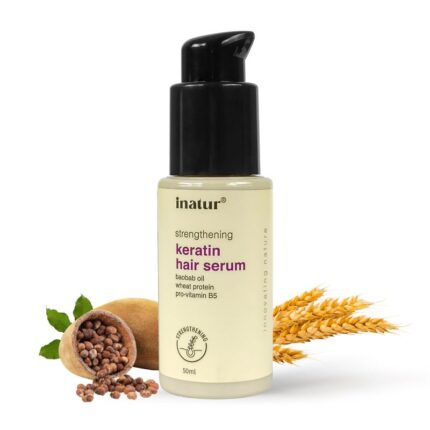 inatur Strengthening Keratin Hair Serum | Restores Shine & Repairs Damage | Strengthens, Protects & Smoothens | Frizz Control & Safe for Color-Treated Hair | Lightweight & Non-Greasy Formula | 50ml