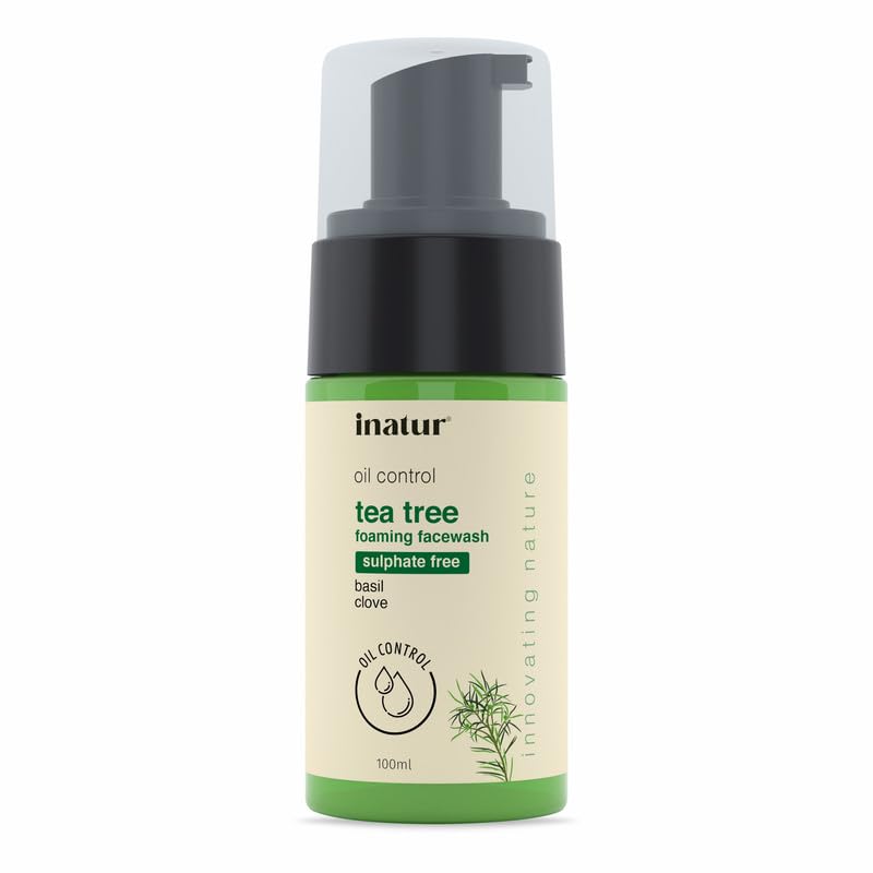 inatur Tea Tree Foaming Face Wash | Fights Acne & Oil Control | Soothes Skin & Prevents Breakouts | Sulphate-Free & Paraben-Free Formula | for Oily, Acne Prone & Combination Skin | 100g