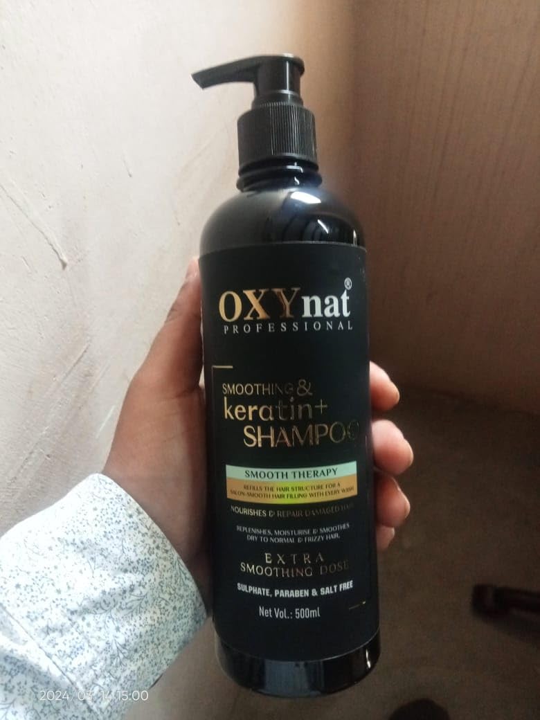 oxynat professional smoothing & keratin shampoo nourishes & repair damaged hair reolenish, moisturise & smoothes dry to normal