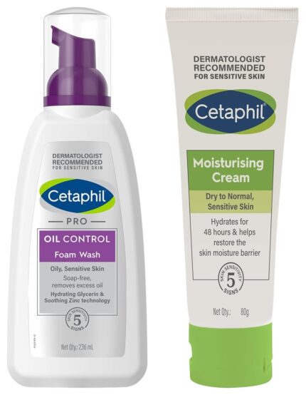 Cetaphil PRO Oil Control Foam Face Wash for Acne & Oily Prone Skin 236ml Moisturising Cream for Face & Body, Dry to Normal skin, 80 gm