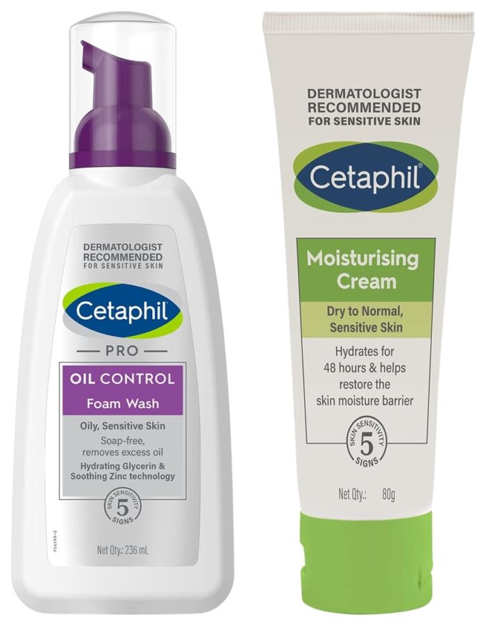 Cetaphil PRO Oil Control Foam Face Wash for Acne & Oily Prone Skin 236ml Moisturising Cream for Face & Body, Dry to Normal skin, 80 gm