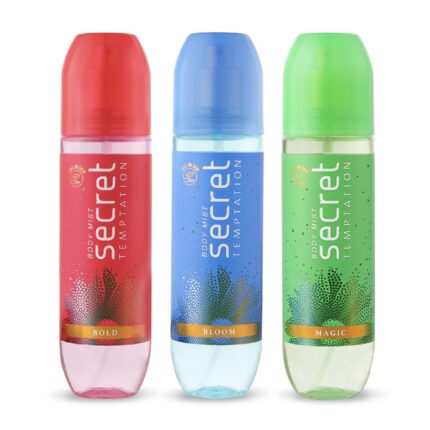 Secret Temptation Body Mist Combo for Women, Pack of 3 (135ml Each) l Bold, Bloom & Magic Body Mist l Long-Lasting Fragrance l Dermatologically Tested & Safe on Skin
