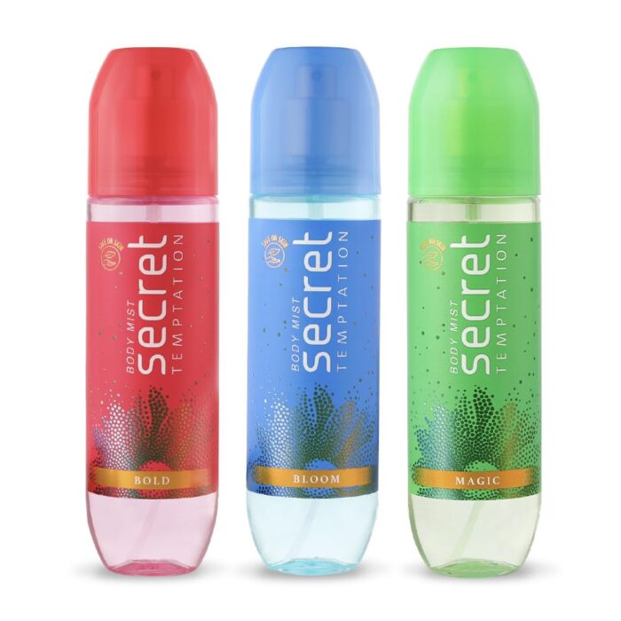 Secret Temptation Body Mist Combo for Women, Pack of 3 (135ml Each) l Bold, Bloom & Magic Body Mist l Long-Lasting Fragrance l Dermatologically Tested & Safe on Skin