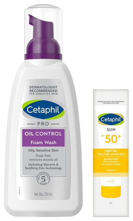 Cetaphil PRO Oil Control Foam Face Wash for Acne & Oily Prone Skin 236ml Combination Skin Sun Spf 50 Sunscreen, Very High Protection Light Gel, Water Resistant, Vitamin E, 50 Ml, Pack Of 1