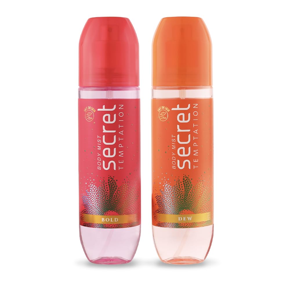 Secret Temptation Body Mist Combo for Women, Pack of 2 (135ml Each) l Bold & Dew Body Mist l Long-Lasting Fragrance l Dermatologically Tested & Safe on Skin