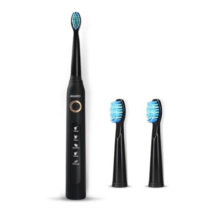 AGARO COSMIC Sonic Electric Toothbrush for Adults with 5 Modes, 3 Brush Heads & Rechargeable with 4 Hours Charge Lasting up to 25 Days, Power Toothbrush, (Black)