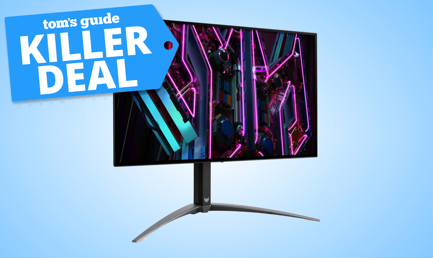 Acer Predator X27U gaming monitor with killer deal tag superimposed