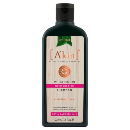 A'kin Moisture Rich Wheat Protein Shampoo, Free From Parabens, Sulfates and Silicones, 225 ml