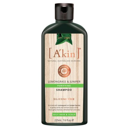 A'kin Natural Purifying Lemongrass & Juniper Shampoo For Oily Hair & Scalp, No Paraben, No Sulphate & Silicone Free, 225 ml