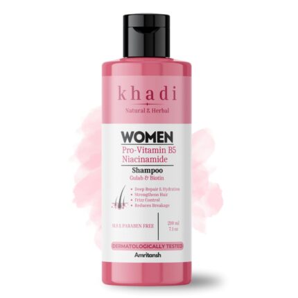 Amritansh Women Pro Vitamin B5 & Niacinamide Khadi Shampoo with Gulab and Biotin | Deep Repair & Hydration | Strengthens Hair | Frizz Control | Reduces Breakage | Sulfate & Paraben Free | 210 ml
