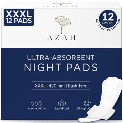 Azah XXXL Sanitary Napkins for Women [Pack of 12] | Extra Large Night Pads | Cottony Soft Sanitary Pads for Women | XXXL Pads for Womens | Leak Proof for Overnight Protection | Extra Long & Wide Back