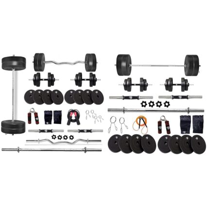 BULLAR Gym Pro | 8kg Home Set (4ft Rod, 3ft Curl Rod) + 20kg Set | PVC Weights | Chrome-Plated Rods | Professional Grade | Multi-Exercise | Safety Tested