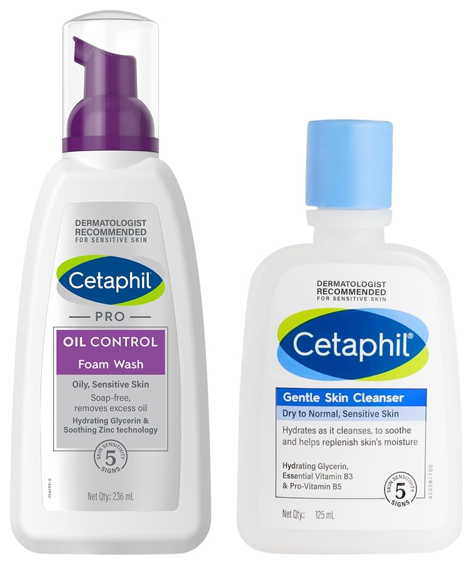 Cetaphil Face Wash Gentle Skin Cleanser for Dry to Normal, Sensitive Skin, 125 ml Hydrating Face Wash with Niacinamide, Vitamin B5 PRO Oil Control Foam Face Wash for Acne & Oily Prone Skin 236ml