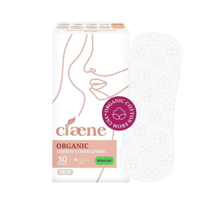 Claene Organic Cotton Panty Liners, Unscented,Thin, Daily, Breathable, Light Incontinence, Natural Pantyliners, Menstrual Pads for women (Regular, 50P)
