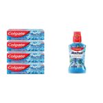 Colgate MaxFresh Breath Freshener Toothpaste, 600g (150g x 4), Peppermint Ice, Blue Gel Paste with Menthol, Cooling crystals for bad breath control & Plax Pepper Mint Mouthwash, 0% Alcohol - 500 ml