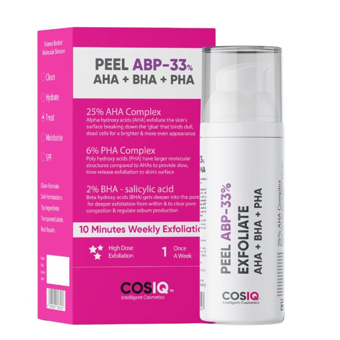 Cos-IQ 25% AHA + 2% BHA + 6% PHA Peeling Solution for Face | 10-Minute Facial | Chemical peel for face for glowing skin | Exfoliating serum| Men & Women | At-home facial | 30ml
