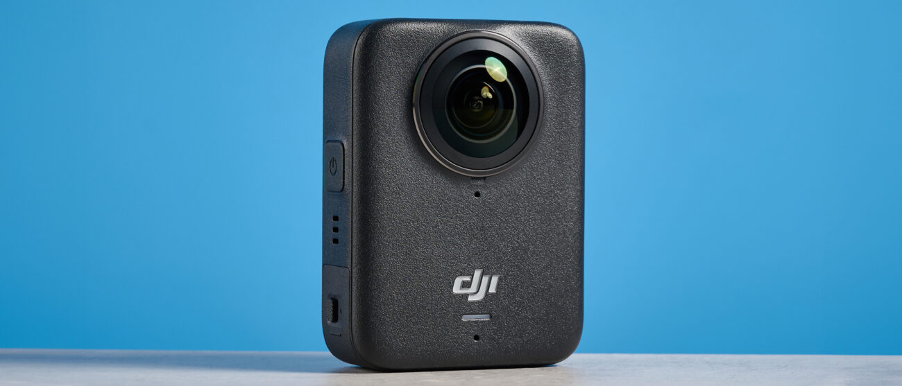 The DJI Osmo 360 against a blue background
