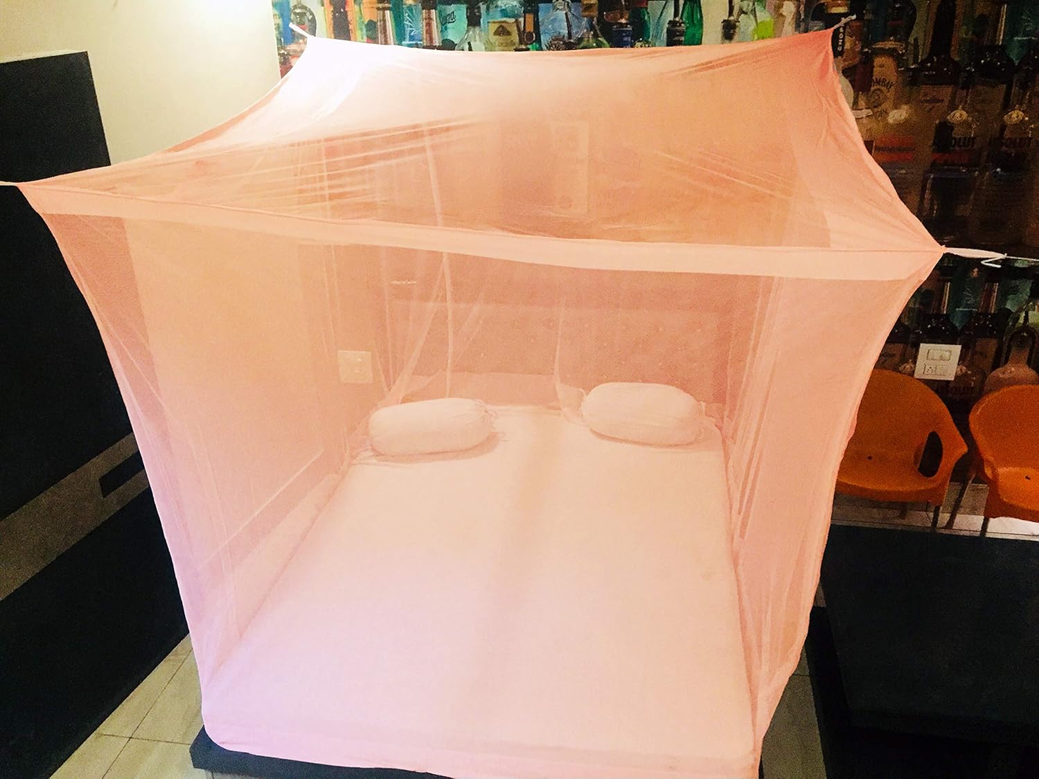 Divayanshi Polycotton Insect & Fly Protection Durable Foldable Machardani Mosquito Net for Bed (Peach, 6 x 6 ft)