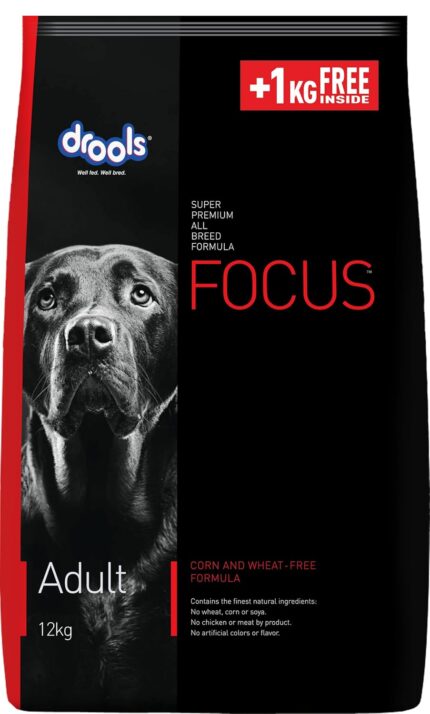 Drools Focus Adult Super Premium Dry Dog Food, Chicken Flavour, 12 KG (+1 KG Extra Free Inside)