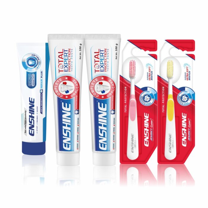 Enshine Oral Care Combo Pack of 5- Total Expert Toothpaste (2)100g Each) || Sensetive Toothpate (50g) || 2 pc Advance Plus Toothbrush For Removes Cavity and Sensitivity || Complete Oral care for Healthy Teeth