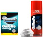 Gillette Men Mach3 Shaving 3-Bladed Cartridges, Pack of 10 & Classic Regular Pre Shave Foam, 418g with 33% Extra Free