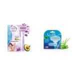 Gillette Venus Breeze Hair Removal Razor for Women with Avocado Oils & Body Butter, Freesia Scent, 1 Pc and Gillette Venus Hair Removal Razor Blades/Cartridges for Women - 4 Pieces (Aloe Vera)