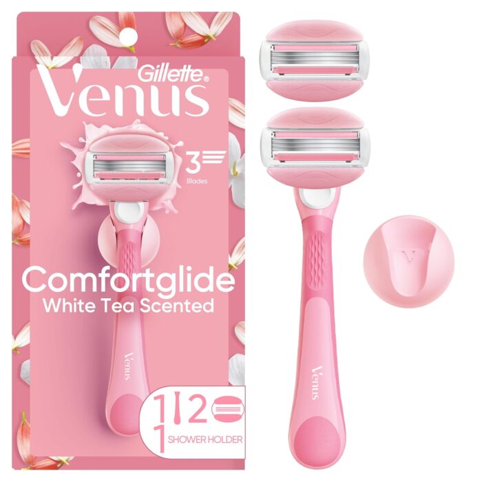 Gillette Venus Comfortglide Women's Razor with 2 Razor Blade Refills, White Tea, Womens Razors / Blades