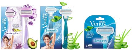 Gillette Venus Hair Removal Razor Blades/Refills/Cartridges for Women, 4 Pc (Aloe Vera Glidestrip) & Hair Removal Razor for Women, 1 Pc & Comfortglide Hair Removal Razor for Women, Freesia Scent, 1 Pc