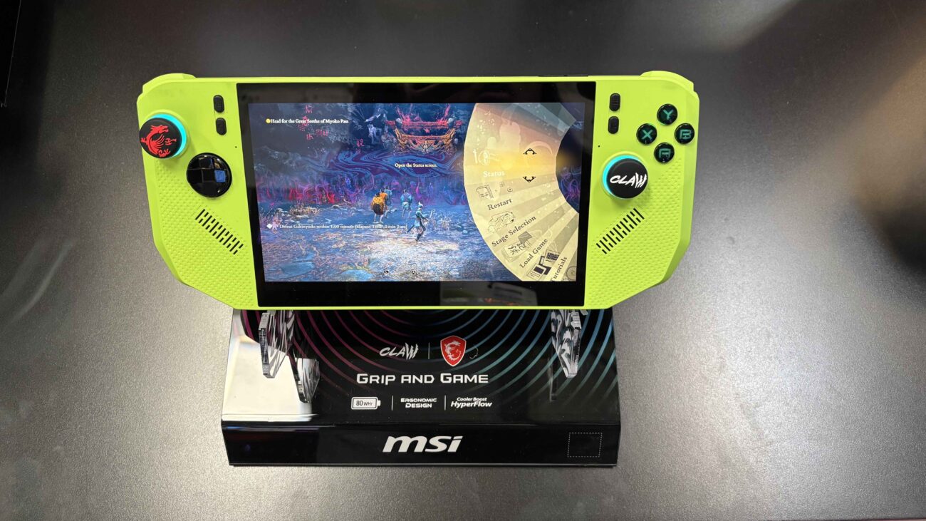 MSI Claw A8 Z2 Extreme on display stand
