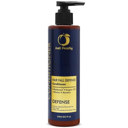 Just Peachy Hair Fall Defense Conditioner | Redensyl + Keratin + Moroccan Argan Oil + Biotin | Color Safe | For Dull, Weak & Thinning Hair | No Sulfate, Paraben, Phosphates | 100% Vegan | 250ml