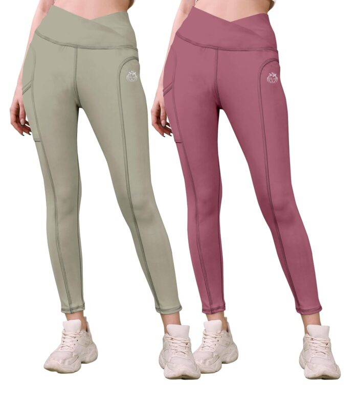 KASHIKAY CREATION Women’s Polyester Stretchable Leggings with Solid Print High Rise Waist Style Slim Fit and Standard Length | Activewear Tights | Gym Fitness Leggings | Daily Use Set | Pack of 2